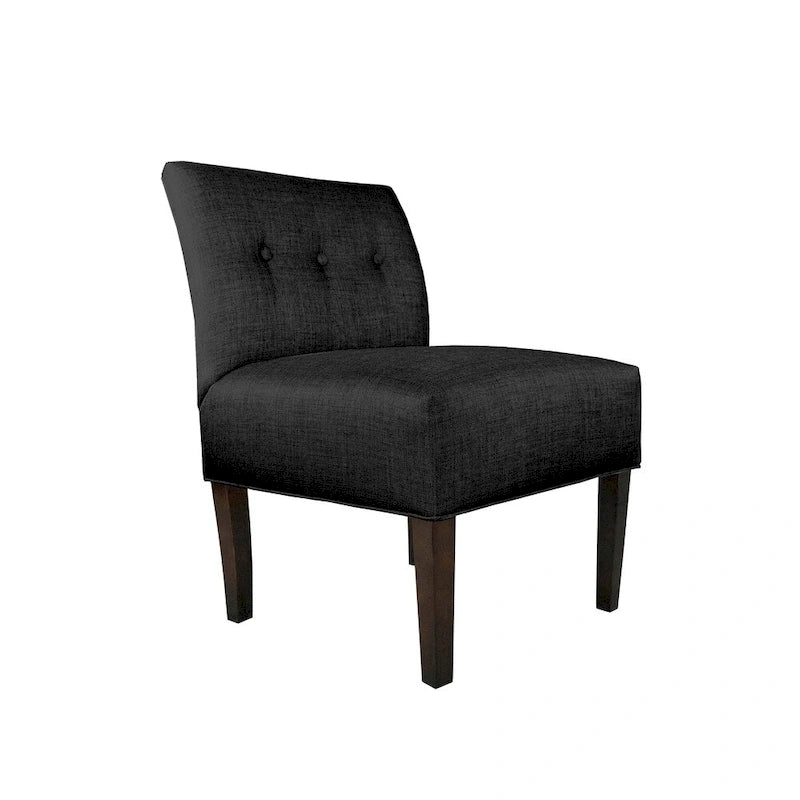 Button Tufted Accent Chair in Brownstone, Ikat Patterned Fabric with Espresso Wood Legs