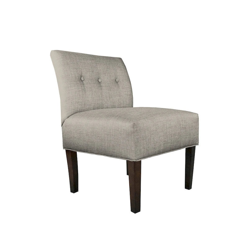 Button Tufted Accent Chair in Brownstone, Ikat Patterned Fabric with Espresso Wood Legs