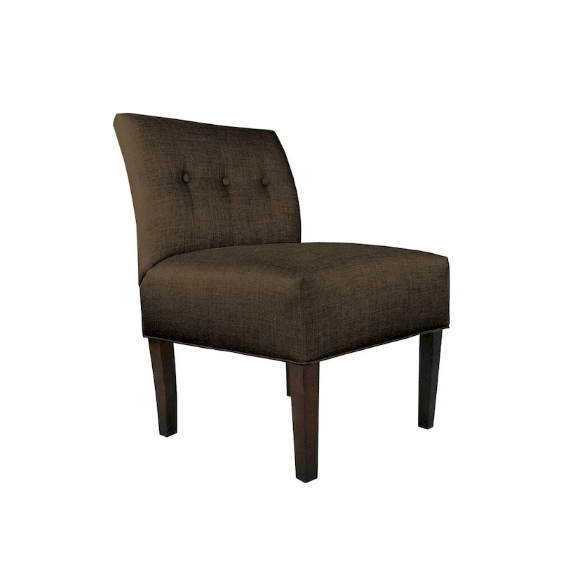 Button Tufted Accent Chair in Brownstone, Ikat Patterned Fabric with Espresso Wood Legs