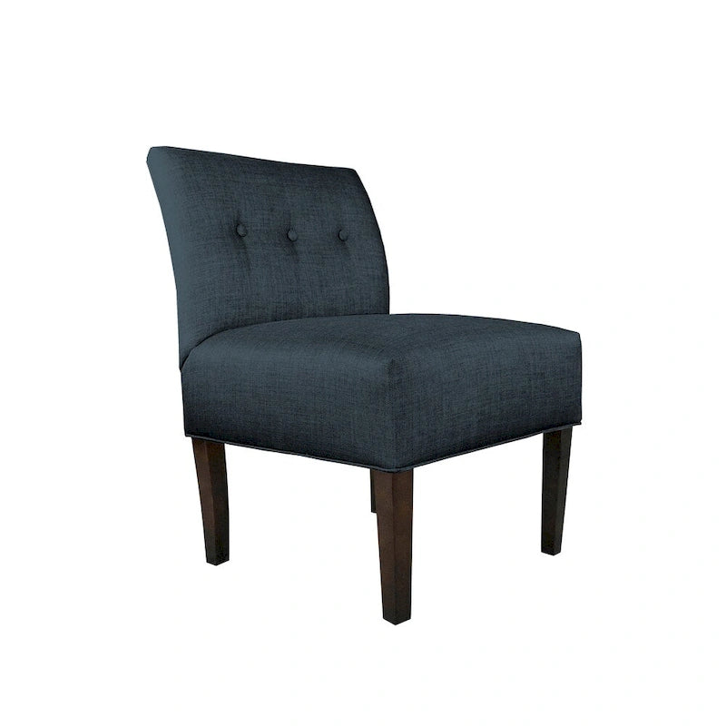 Button Tufted Accent Chair in Brownstone, Ikat Patterned Fabric with Espresso Wood Legs