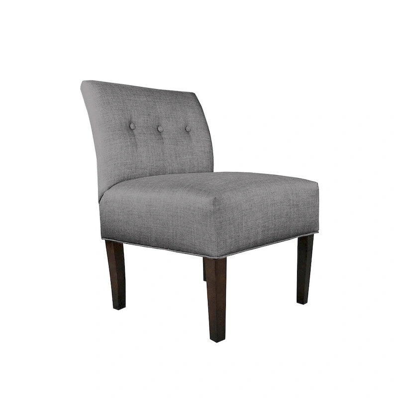 Button Tufted Accent Chair in Brownstone, Ikat Patterned Fabric with Espresso Wood Legs