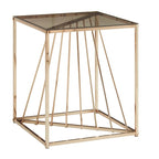 Square Smoky Glass Top End Table with Metal Frame, 21"x21"x24", Glittery Accent Side Table