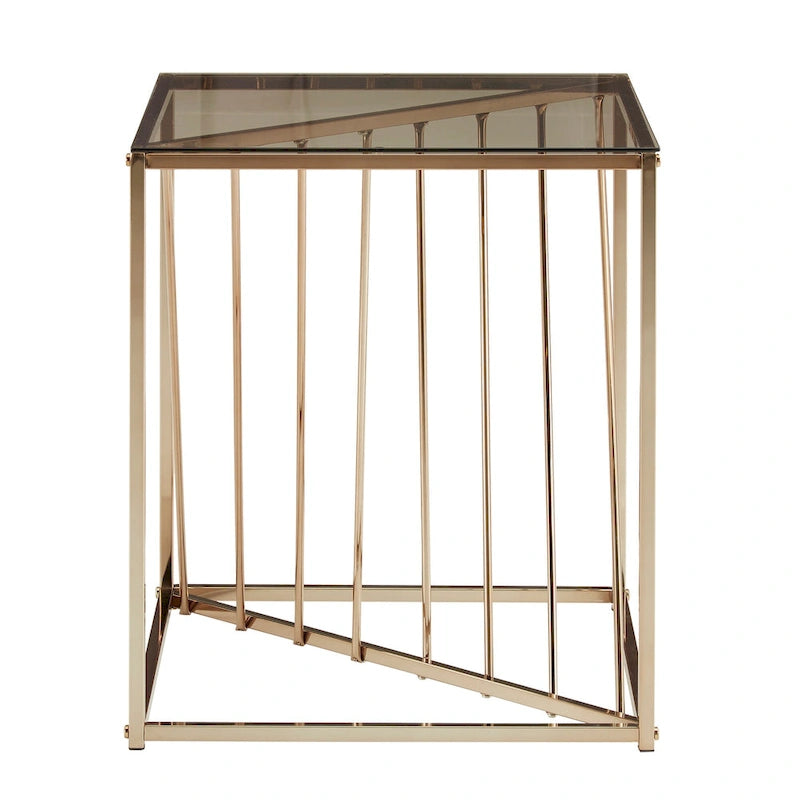 Square Smoky Glass Top End Table with Metal Frame, 21"x21"x24", Glittery Accent Side Table