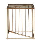 Square Smoky Glass Top End Table with Metal Frame, 21"x21"x24", Glittery Accent Side Table