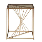 Square Smoky Glass Top End Table with Metal Frame, 21"x21"x24", Glittery Accent Side Table
