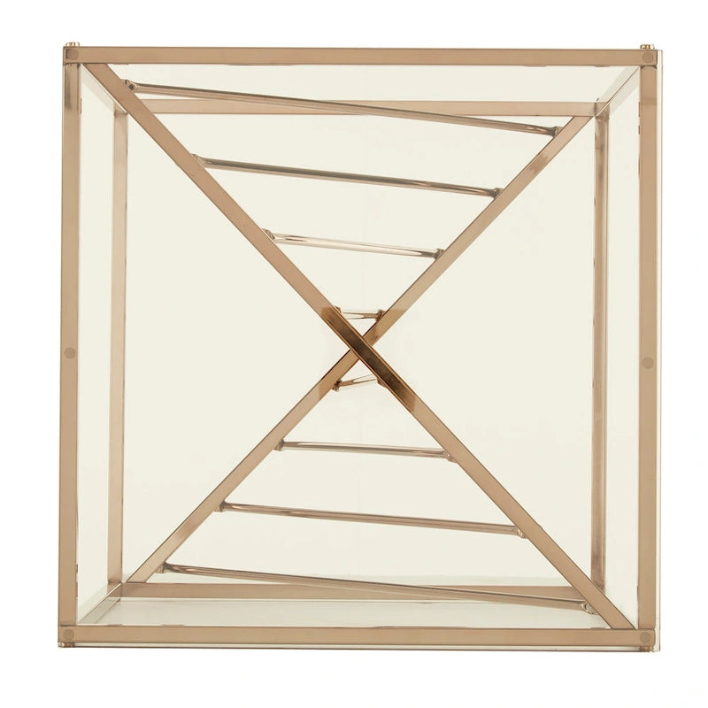 Square Smoky Glass Top End Table with Metal Frame, 21"x21"x24", Glittery Accent Side Table