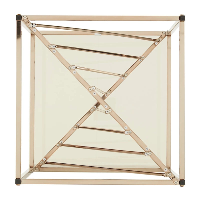 Square Smoky Glass Top End Table with Metal Frame, 21"x21"x24", Glittery Accent Side Table