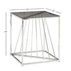 Square Smoky Glass Top End Table with Metal Frame, 21"x21"x24", Glittery Accent Side Table