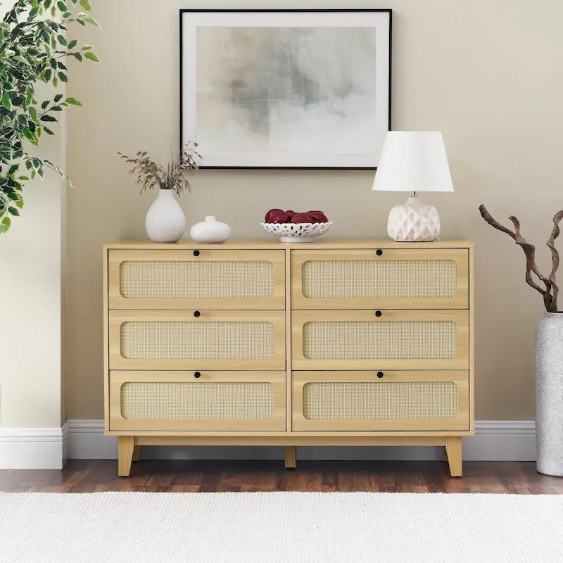 Antique Wooden Six-Drawer Dresser for Bedroom, TV Cabinet, or Living Room Storage