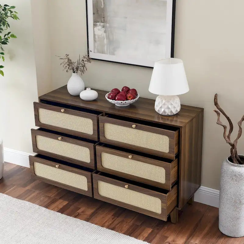 Antique Wooden Six-Drawer Dresser for Bedroom, TV Cabinet, or Living Room Storage