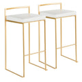 Stackable Bar Stool Set of 2, Gold Metal Frame with Padded Seat, 250 lbs Capacity, 34"H