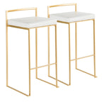 Stackable Bar Stool Set of 2, Gold Metal Frame with Padded Seat, 250 lbs Capacity, 34"H