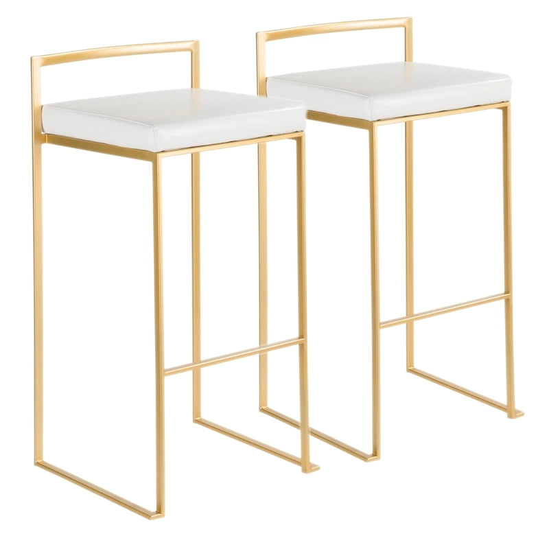 Stackable Bar Stool Set of 2, Gold Metal Frame with Padded Seat, 250 lbs Capacity, 34"H