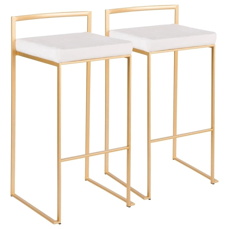 Stackable Bar Stool Set of 2, Gold Metal Frame with Padded Seat, 250 lbs Capacity, 34"H