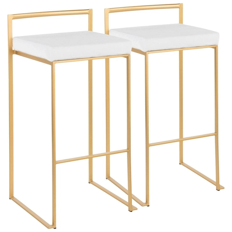 Stackable Bar Stool Set of 2, Gold Metal Frame with Padded Seat, 250 lbs Capacity, 34"H