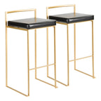 Stackable Bar Stool Set of 2, Gold Metal Frame with Padded Seat, 250 lbs Capacity, 34"H