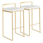 Stackable Bar Stool Set of 2, Gold Metal Frame with Padded Seat, 250 lbs Capacity, 34"H