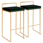 Stackable Bar Stool Set of 2, Gold Metal Frame with Padded Seat, 250 lbs Capacity, 34"H