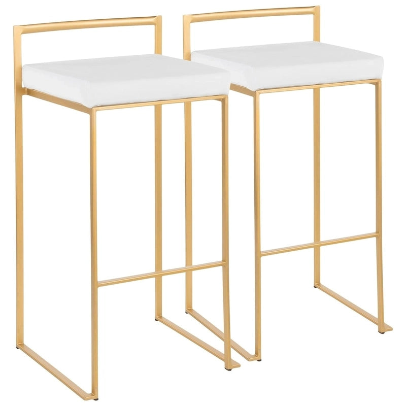 Stackable Bar Stool Set of 2, Gold Metal Frame with Padded Seat, 250 lbs Capacity, 34"H