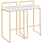 Stackable Bar Stool Set of 2, Gold Metal Frame with Padded Seat, 250 lbs Capacity, 34"H