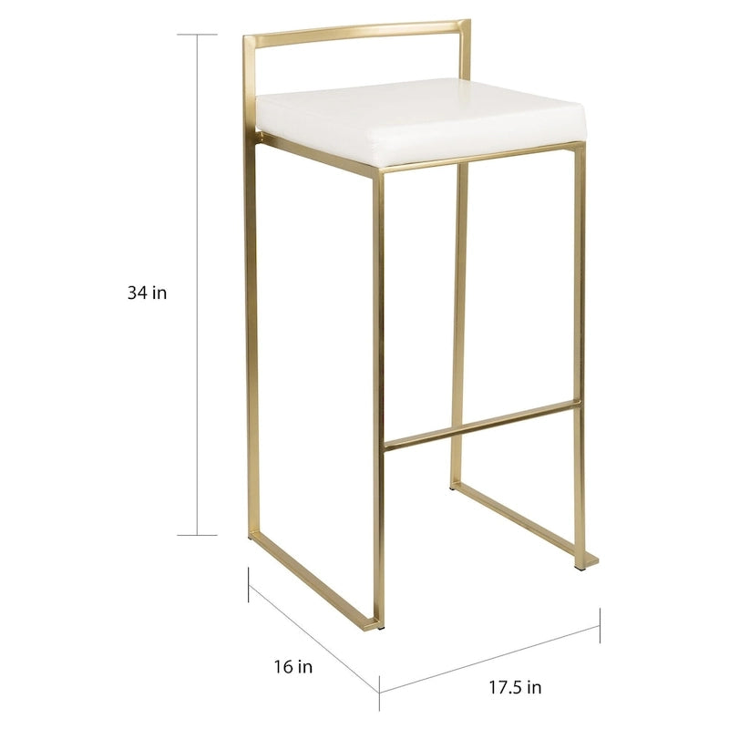 Stackable Bar Stool Set of 2, Gold Metal Frame with Padded Seat, 250 lbs Capacity, 34"H