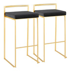 Stackable Bar Stool Set of 2, Gold Metal Frame with Padded Seat, 250 lbs Capacity, 34"H