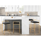 Stackable Bar Stool Set of 2, Gold Metal Frame with Padded Seat, 250 lbs Capacity, 34"H