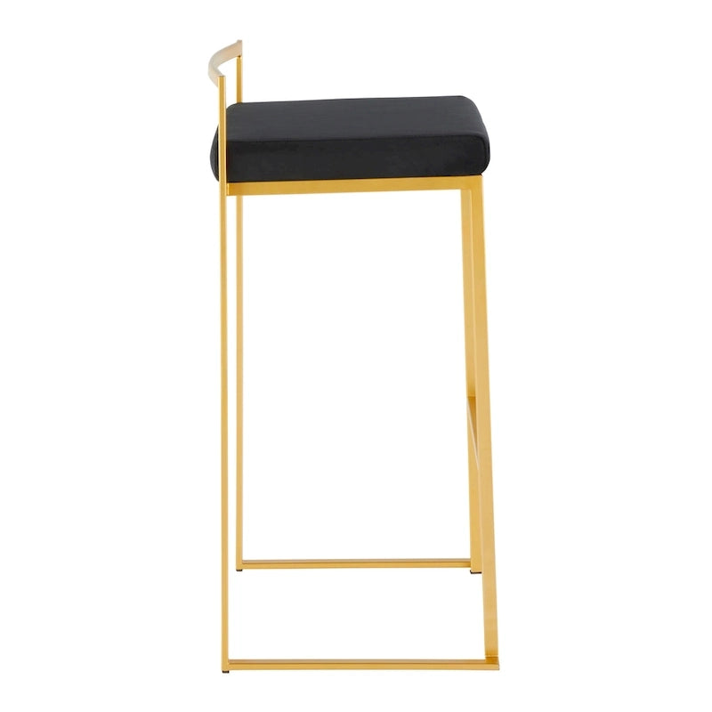 Stackable Bar Stool Set of 2, Gold Metal Frame with Padded Seat, 250 lbs Capacity, 34"H