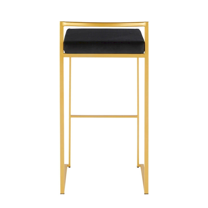 Stackable Bar Stool Set of 2, Gold Metal Frame with Padded Seat, 250 lbs Capacity, 34"H