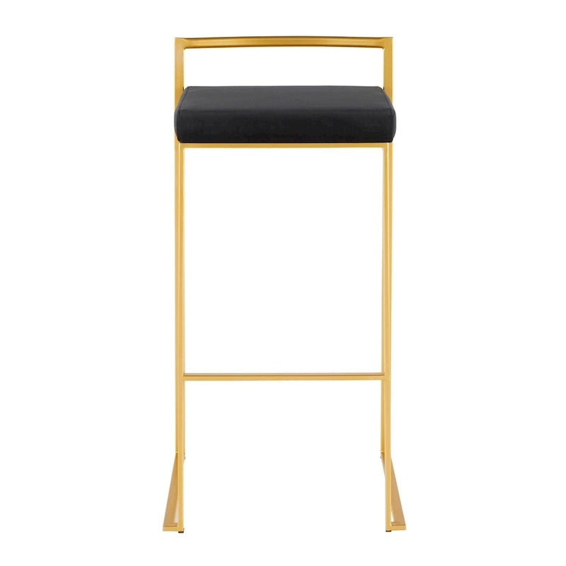 Stackable Bar Stool Set of 2, Gold Metal Frame with Padded Seat, 250 lbs Capacity, 34"H
