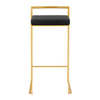 Stackable Bar Stool Set of 2, Gold Metal Frame with Padded Seat, 250 lbs Capacity, 34"H