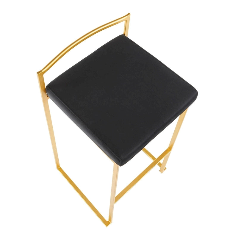 Stackable Bar Stool Set of 2, Gold Metal Frame with Padded Seat, 250 lbs Capacity, 34"H
