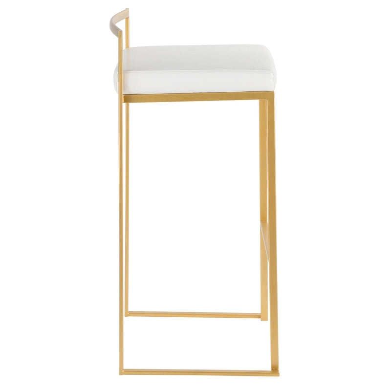 Stackable Bar Stool Set of 2, Gold Metal Frame with Padded Seat, 250 lbs Capacity, 34"H