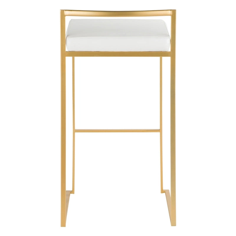 Stackable Bar Stool Set of 2, Gold Metal Frame with Padded Seat, 250 lbs Capacity, 34"H