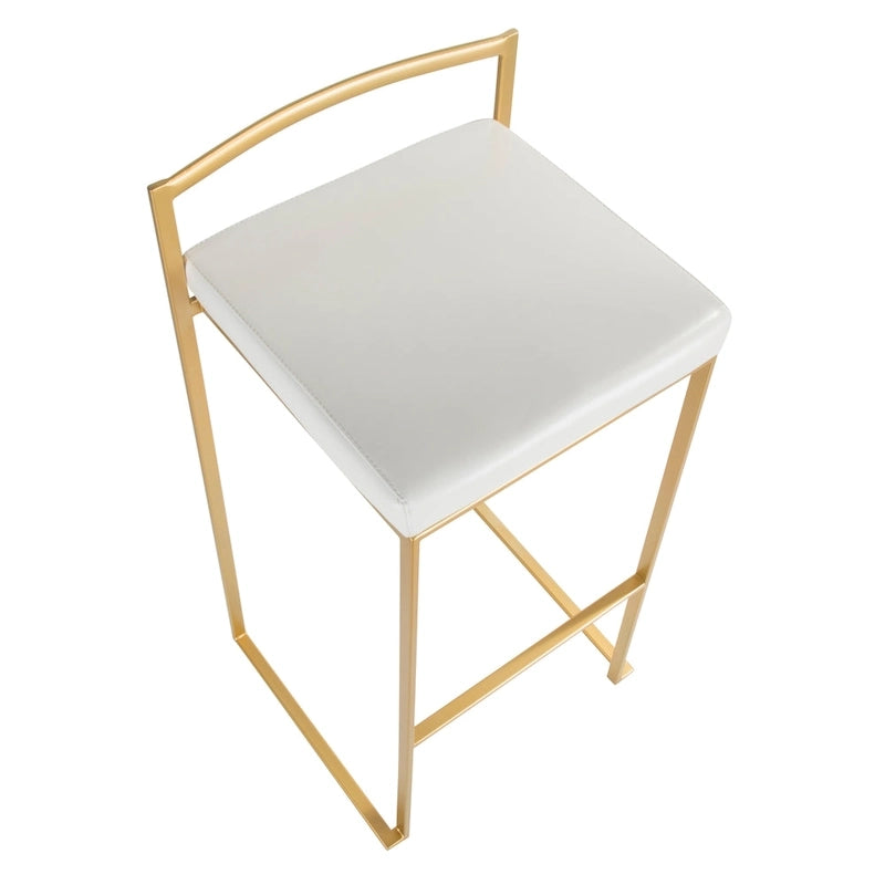 Stackable Bar Stool Set of 2, Gold Metal Frame with Padded Seat, 250 lbs Capacity, 34"H