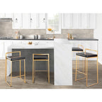 Stackable Bar Stool Set of 2, Gold Metal Frame with Padded Seat, 250 lbs Capacity, 34"H