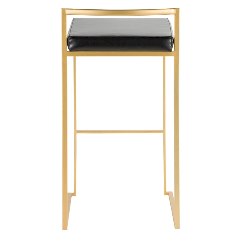Stackable Bar Stool Set of 2, Gold Metal Frame with Padded Seat, 250 lbs Capacity, 34"H