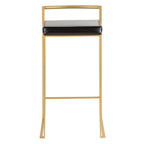 Stackable Bar Stool Set of 2, Gold Metal Frame with Padded Seat, 250 lbs Capacity, 34"H