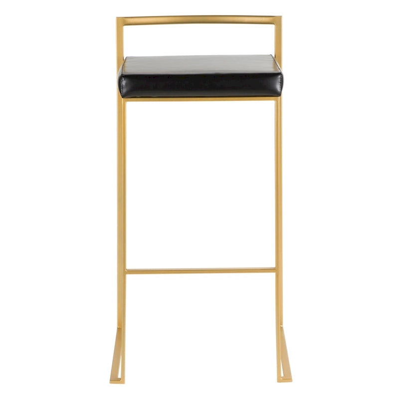 Stackable Bar Stool Set of 2, Gold Metal Frame with Padded Seat, 250 lbs Capacity, 34"H
