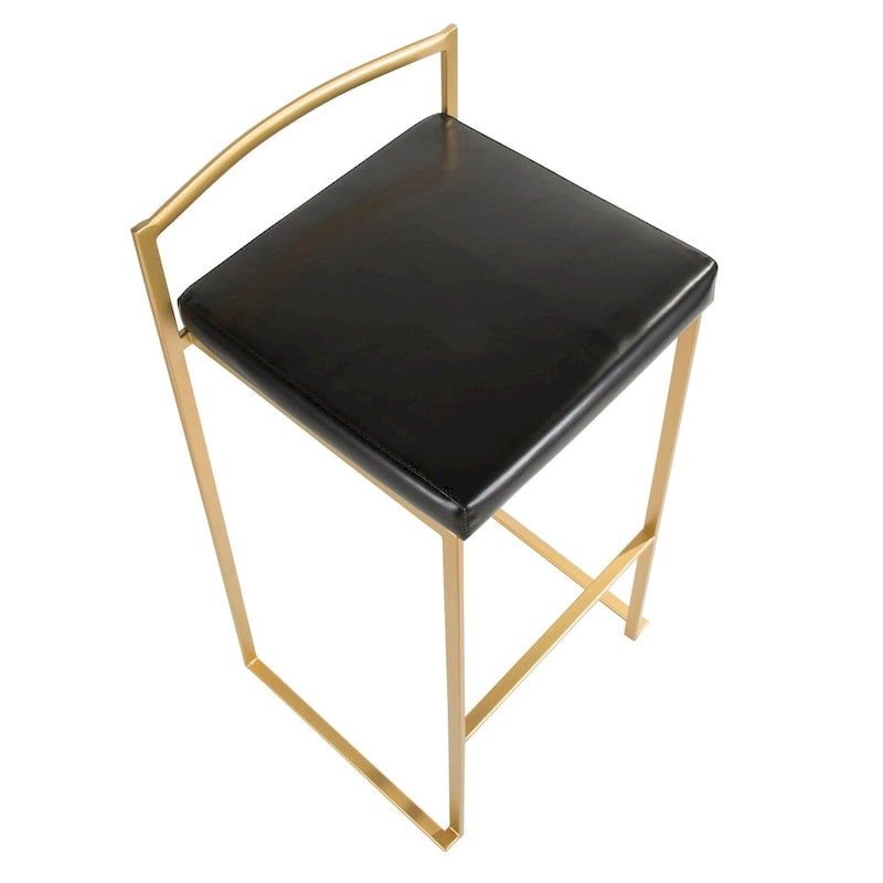 Stackable Bar Stool Set of 2, Gold Metal Frame with Padded Seat, 250 lbs Capacity, 34"H