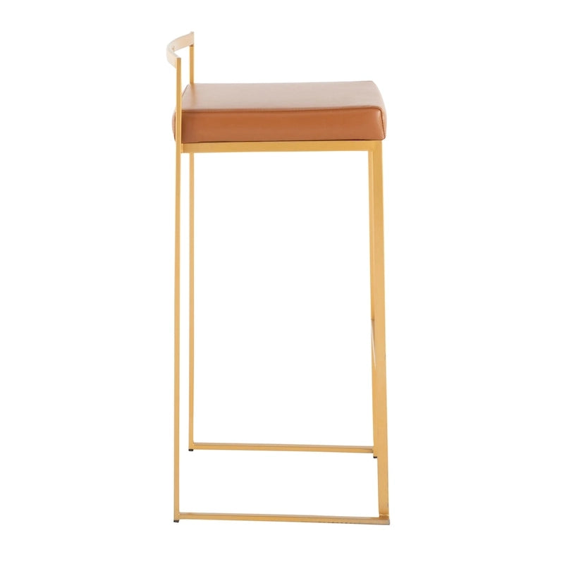 Stackable Bar Stool Set of 2, Gold Metal Frame with Padded Seat, 250 lbs Capacity, 34"H