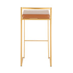 Stackable Bar Stool Set of 2, Gold Metal Frame with Padded Seat, 250 lbs Capacity, 34"H