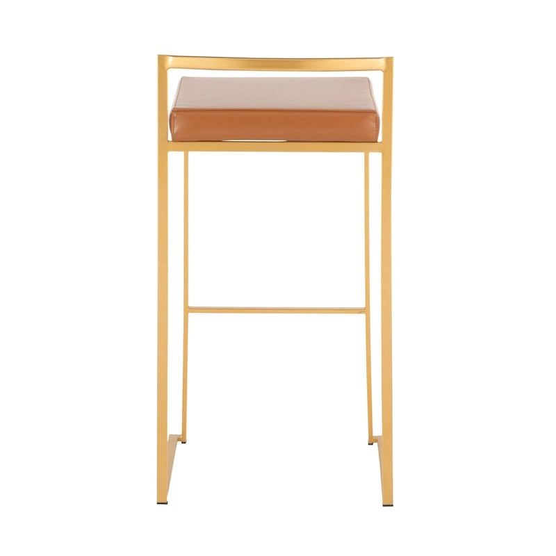 Stackable Bar Stool Set of 2, Gold Metal Frame with Padded Seat, 250 lbs Capacity, 34"H