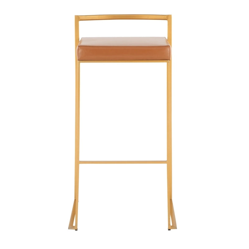Stackable Bar Stool Set of 2, Gold Metal Frame with Padded Seat, 250 lbs Capacity, 34"H