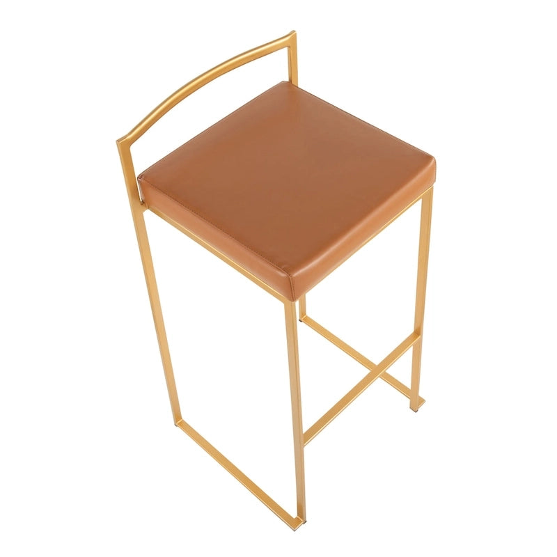 Stackable Bar Stool Set of 2, Gold Metal Frame with Padded Seat, 250 lbs Capacity, 34"H