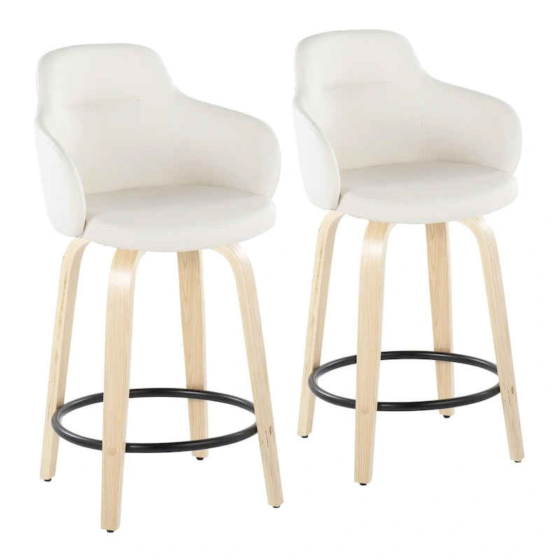 Carson Carrington Iglabo 24 Fixed-Height Counter Stool with Bent Wood Legs and Round Footrest (Set of 2)