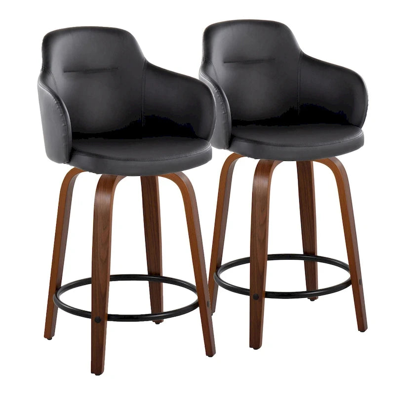 Carson Carrington Iglabo 24 Fixed-Height Counter Stool with Bent Wood Legs and Round Footrest (Set of 2)