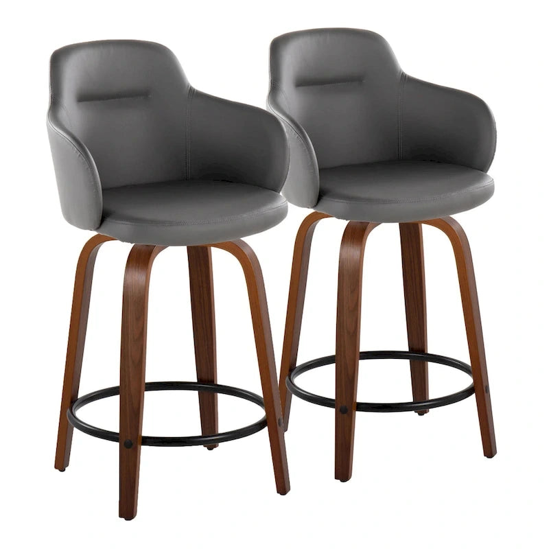 Carson Carrington Iglabo 24 Fixed-Height Counter Stool with Bent Wood Legs and Round Footrest (Set of 2)