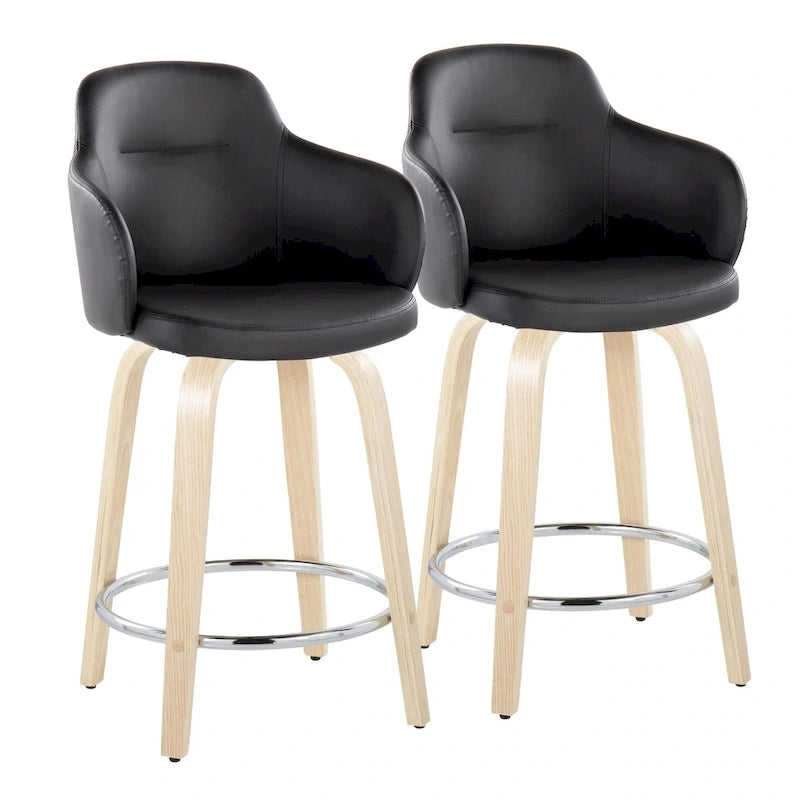 Carson Carrington Iglabo 24 Fixed-Height Counter Stool with Bent Wood Legs and Round Footrest (Set of 2)