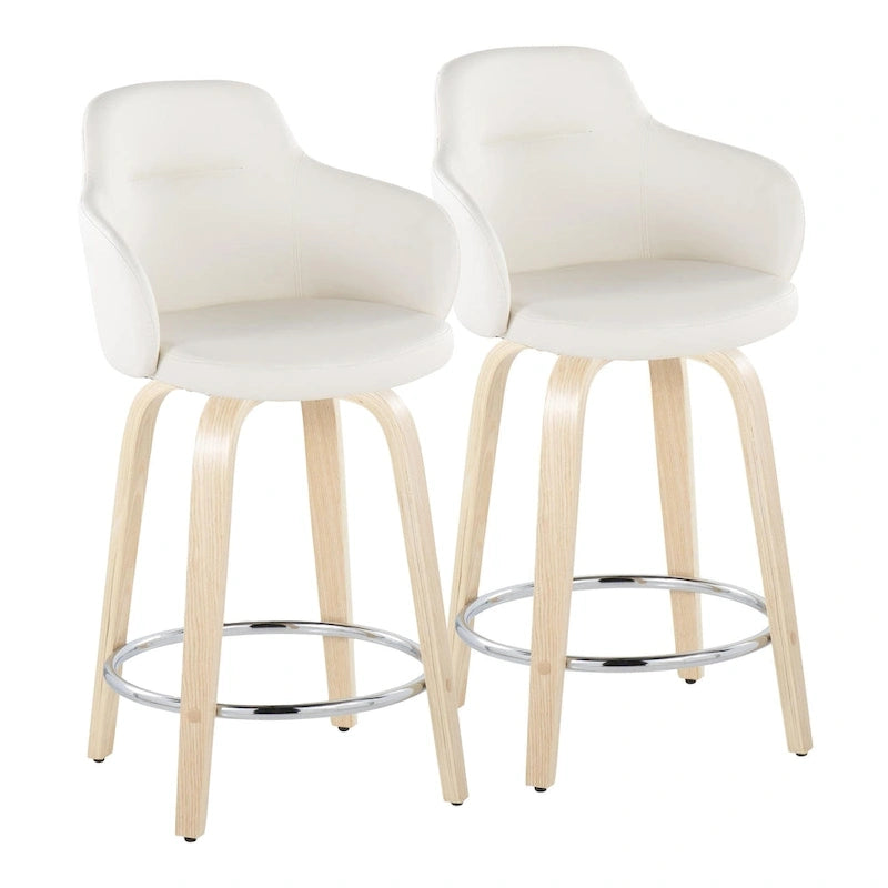 Carson Carrington Iglabo 24 Fixed-Height Counter Stool with Bent Wood Legs and Round Footrest (Set of 2)